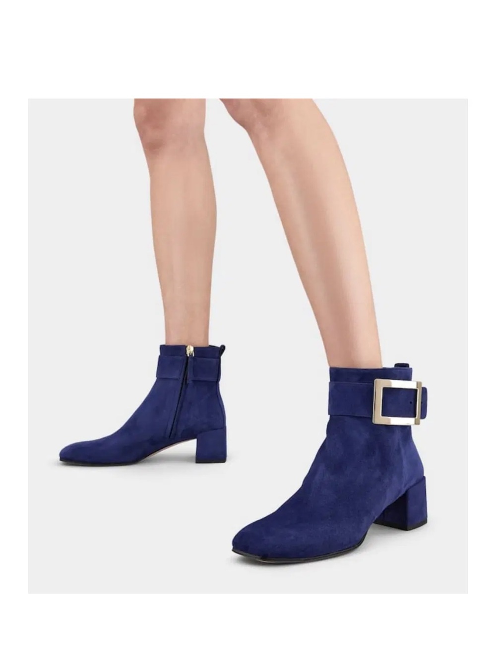 Roger Vivier Polly Blue Suede Buckle Ankle Boots Size 41 Made in Italy - Picture 3 of 14
